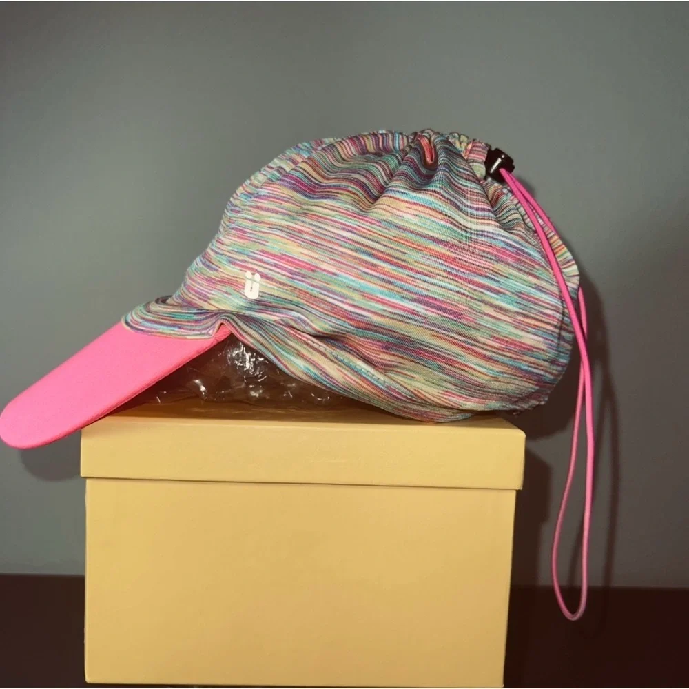 Girls Ponytail Visor Hat Pink Multicolor Stretch Knit Sun Visor OS by Ünder